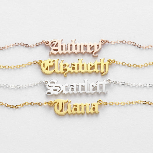 Old English Name Necklace, Teen Girls Necklace, Gothic Name Necklace